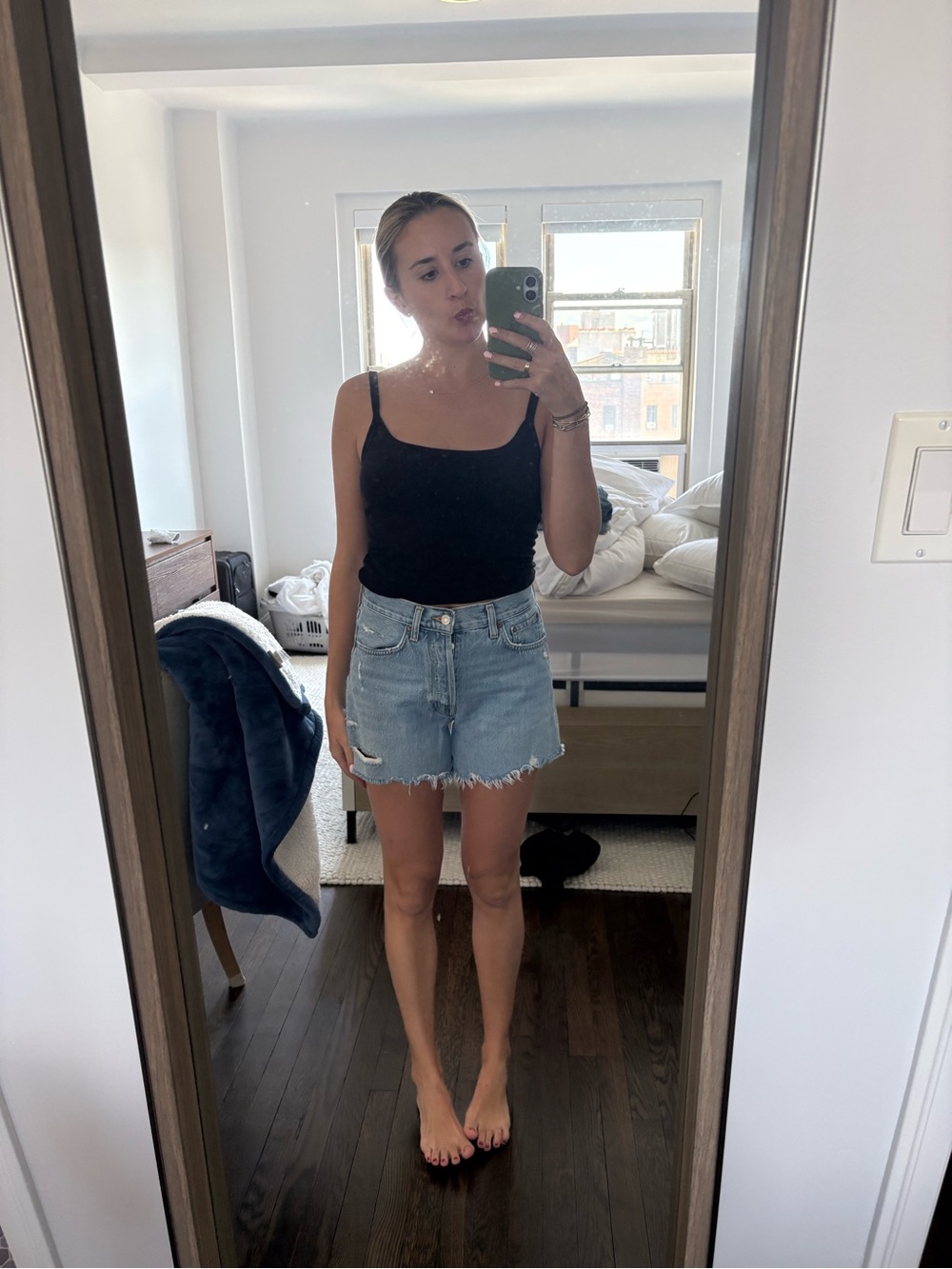 Agolde Light Blue Distressed Denim Jean Shorts